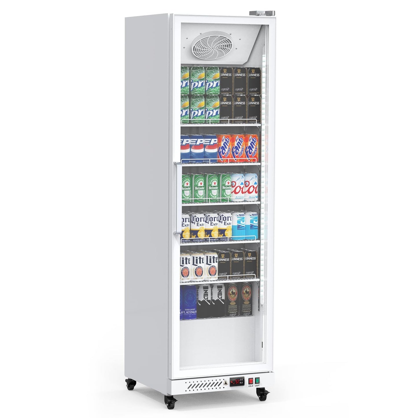 IDEALHOUSE Commercial Refrigerators, 12.4 Cu.Ft Beverage Cooler, Commercial Fridge with Glass Door Display, LED Light Adjustable Shelves Drink Cooler for Restaurant Grocery Store Home, White