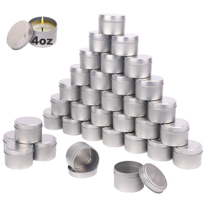 Biugaaufai 48 Pack 4 oz Sliver Metal Candle Tins with Lids, Round, Matte Finish, for DIY Candle Making and Storage
