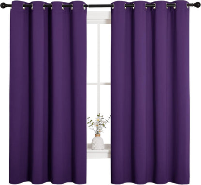 NICETOWN Thermal Insulated Blackout Curtains - Triple Weave Solid Ring Top Drapes for Bedroom | Set of 2, 55 x 68 inches, Royal Purple