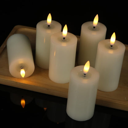 KunSwenn Flameless Candles with Remote Timer, 6 PCS Real Wax LED Votive Battery Operated Candles with 3D Flame, Flickering Pillar Candles for Christmas Home Decororations(Ivory, 4.5” x 1.9”)