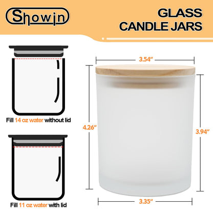 SHOWIN 14 OZ Thick Candle Jars for Making Candles 12 Pcs, 3 Wick Empty Jars with Wood Lids for Candle Making, Sample Container,Frosted White