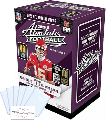 2025 Absolute Football NFL Blaster Box with 48 Trading Cards + 6 Toploaders + StreetCards Magnet! Look for The Kaboom Insert!
