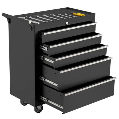 SierraSquad Rolling Tool Chest with Wheels, 5-Drawer Tool Storage Cabinet, Portable Tool Box Organizer with Locking System & Drawer Liners, Tool Cart for Garage Workshop, Black