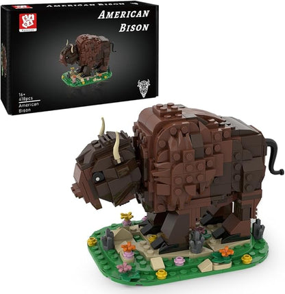 Kadablok Bison MOC Building Sets American Bison Building Blocks Set for Adults MOC Bison Animal Building Kit Model Ornaments Creative GiftsYellowstone Inspired Bison Collectible Display 418 PCS