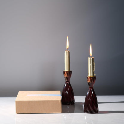 ICNBUYS Twizzle Twist Candle Holder, Decorative Candle Holder for Table Display, Romantic Decoration, Unique Home DÉCOR Aesthetic, Housewarming Gift, Brown Height 5.7 inches Set of 2 - Resin