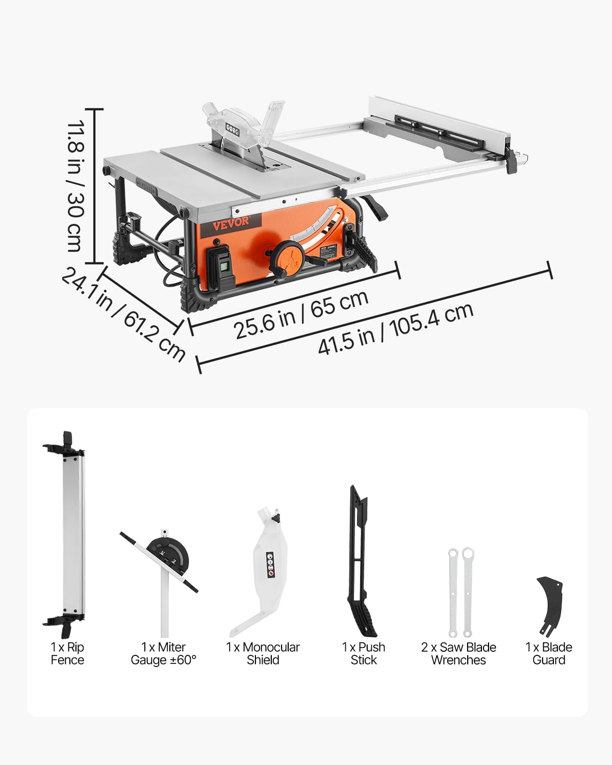 VEVOR Table Saw, 4500 RPM Portable Jobsite Table Saw with Sharp Edges & High Cutting Precision, Compact Table Saws with Dust Port For Woodworking, Fit for Raw Wood, Flooring & Cabinets