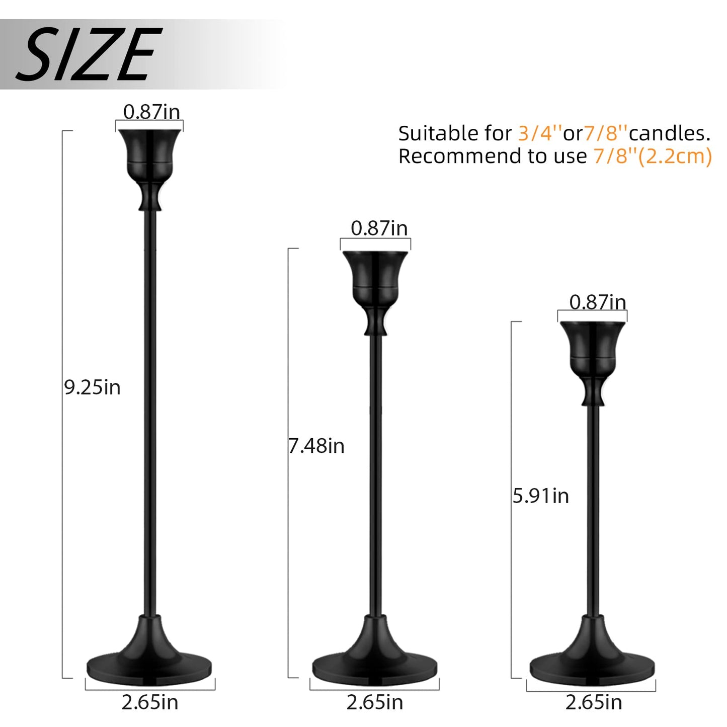 Vintage Black Candelabra Candle Holders for Fireplace & Dining