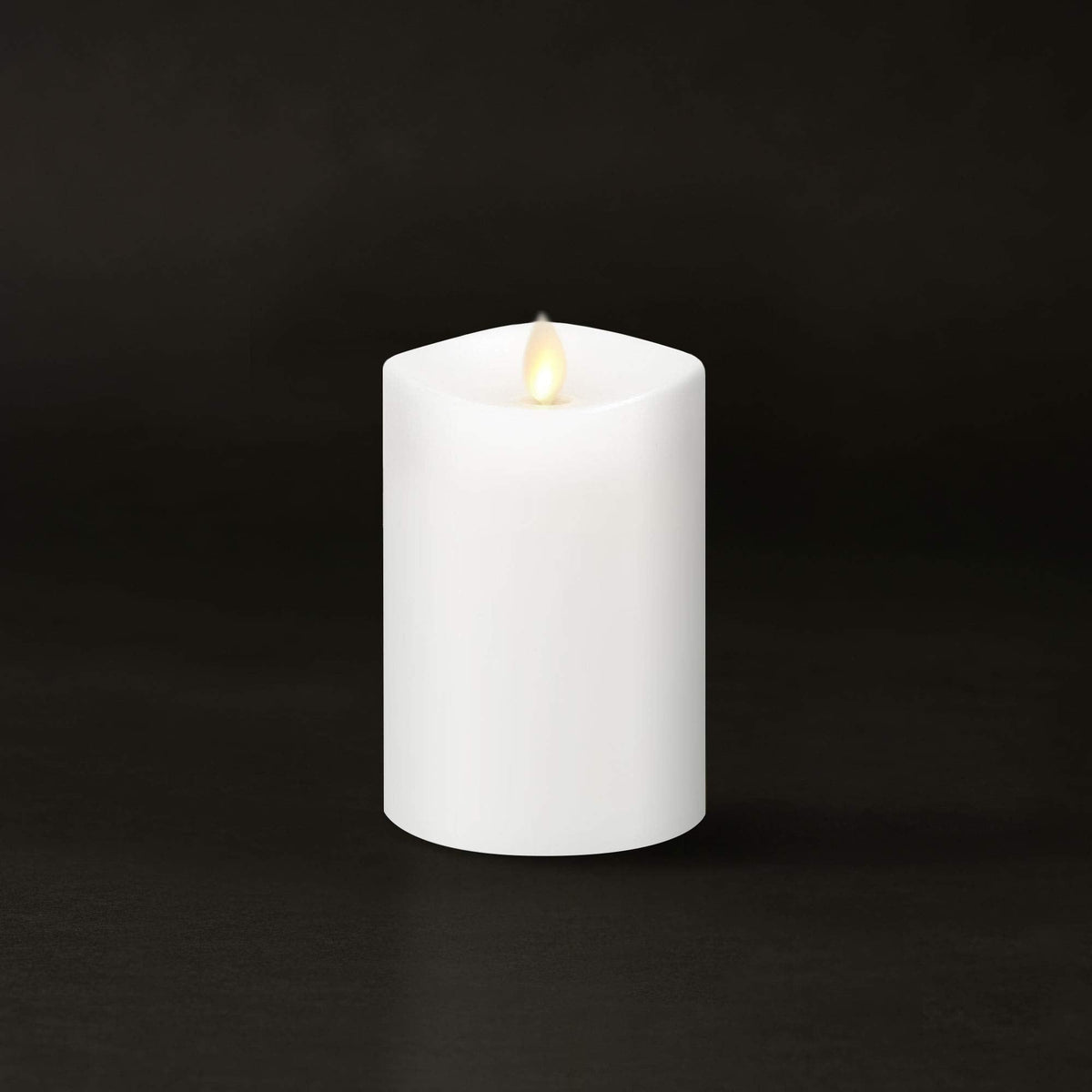 Luminara Flameless Pillar Candle, Small (4.5 inches, Unscented) Real-Flame Effect, Melted Edge, Real Wax, Smooth Finish, White, LED Battery-Powered Candle
