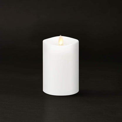 Luminara Flameless Pillar Candle, Small (4.5 inches, Unscented) Real-Flame Effect, Melted Edge, Real Wax, Smooth Finish, White, LED Battery-Powered Candle