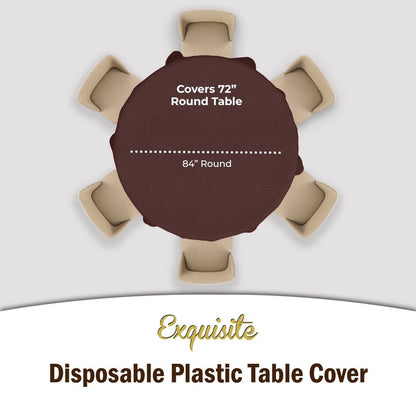 Exquisite Party Solids 6-Pack Premium Plastic Tablecloth 84in. Round Plastic Table Cover - Brown