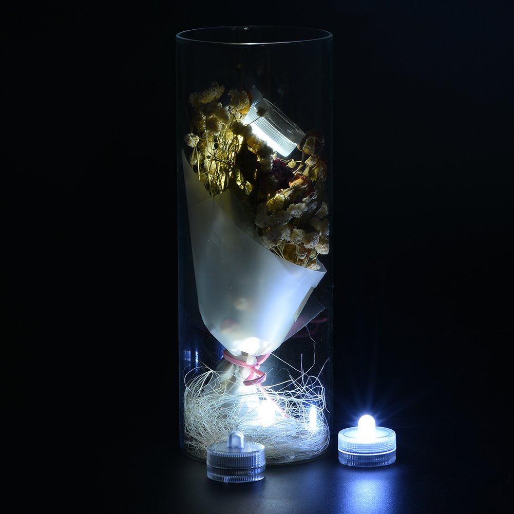 Halloween Lights Submersible LED Lights cr2032 Battery Powered Underwater Waterproof LED Tea Light for Events Wedding Centerpieces Vase Floral Xmas Holidays Home Decor Lighting(Pack of 12) (White)