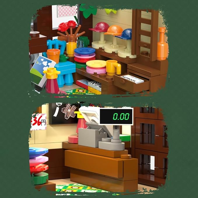 CaDA Japanese Style Cat Grocery Store House Building Set Master C66015W City Street Brick Kit with Lights 8921PCS Modular House Idea Gift for Adults
