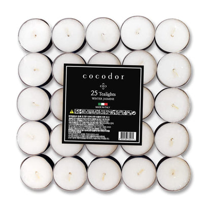 COCODOR Scented Tealight Candles/Winter Jasmine / 25 Pack / 4-5 Hour Extended Burn Time/Made in Italy, Cotton Wick, Scented Home Deco, Fragrance, Mother's Day