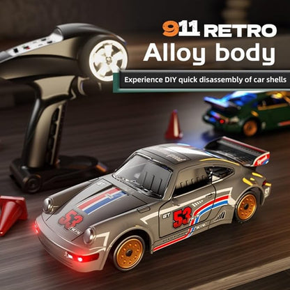 911 Series RC Drift Car 1:43 Scale Mini Model with Alloy Build – Door-Opening Function Gyro Auto Calibration LED Underglow for Hobbyists &amp Collectors（Yellow）