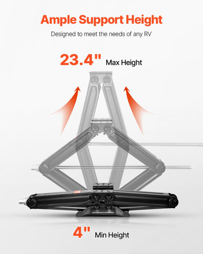 VEVOR 5000 lbs RV Scissor Jacks, 4-23.4 in RV Stabilizer Leveling Scissor Jacks, Set of 4, Heavy Duty Stabilizer Jack with Crank Handle, Socket and Bubble Levels, Not Easily Bent or Deformed