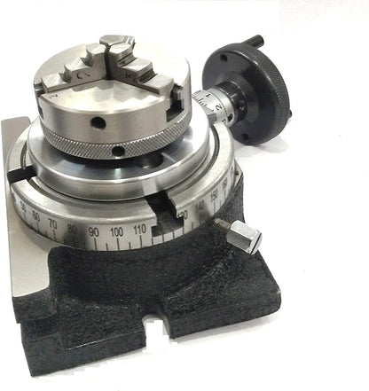 Buyohlic 4"/ 100 mm Regular Rotary Milling Table With Small Chucks with 65 mm 3 Jaws Self Centering Chuck
