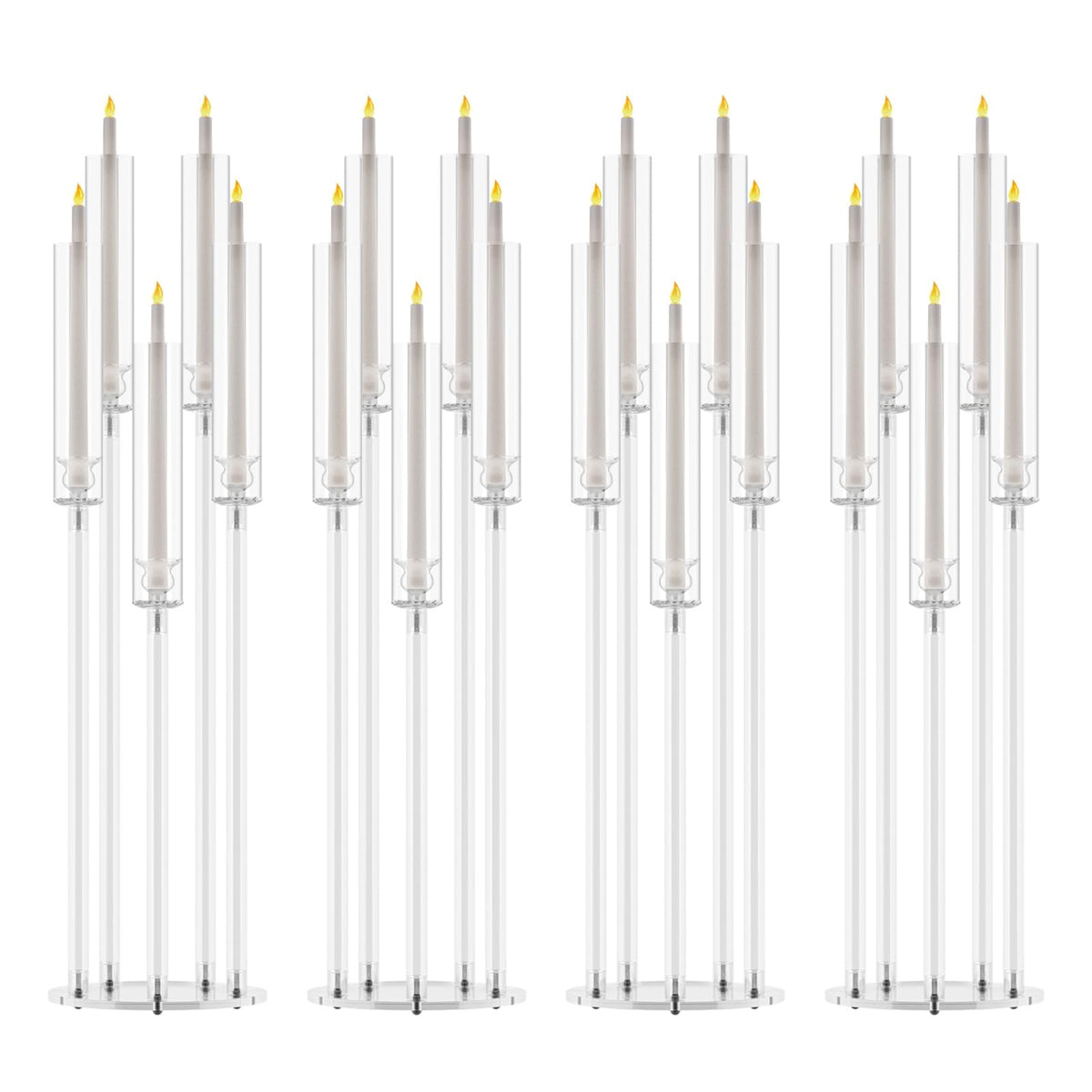4 Pack Acrylic Candelabra Centerpieces, 5 Arm Clear Candlestick Holder with Acrylic Shade, 3 Height Adjustable Taper Candle Holder for LED Candles (Diameter ≤0.86”), Wedding Table Decoration 1 S