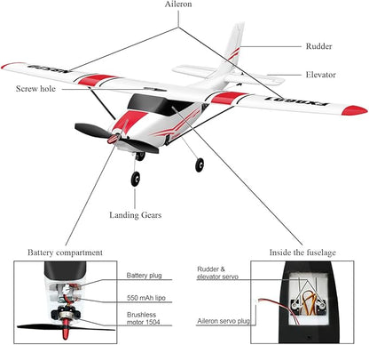 HAWK'S WORK 4 Channel RC Plane Remote Control Airplane Cessna Ready to Fly Brushless Motor 6-axis Gyro Stabilizer 3 Flight Mode Stunt Flying Easy Trainer for Beginner &amp Kid