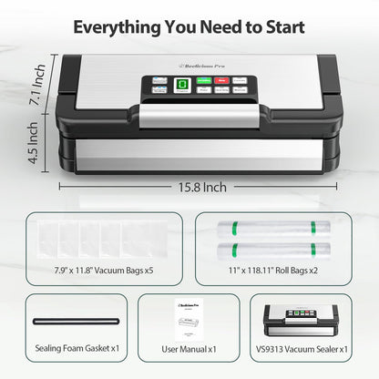 95kPa Vacuum Sealer Machine with AquaLock Technology, for Moist Seals, 2X Seal & 130W, Fully Automatic Food Sealer, Built-In Cutter