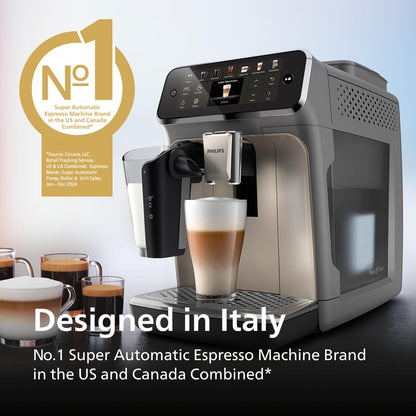 Philips 4400 Series Fully Automatic Espresso Machine, LatteGo Milk System, Integrated Grinder, 12 Hot & Iced Coffee Pre-Sets, Quick Start, SilentBrew, 15-Bar Pressure, Black Chrome (EP4444/90)