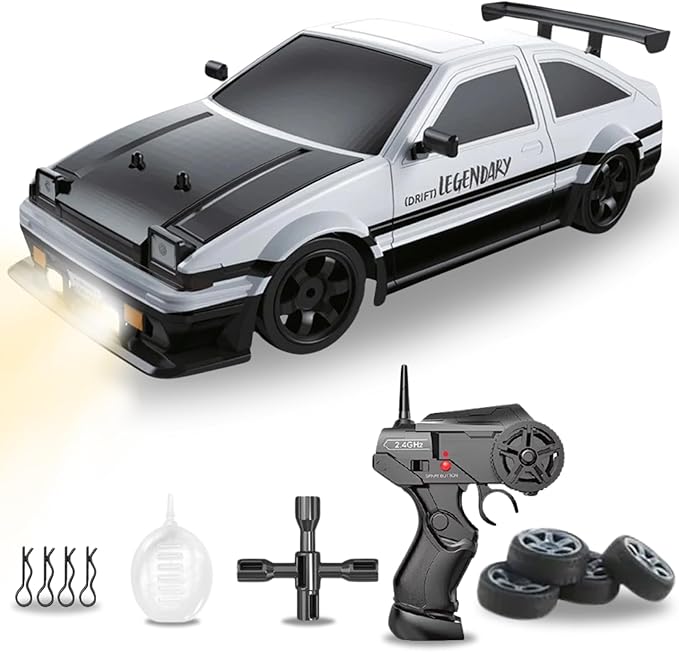 Liberty Imports RC Drift Car 1/16 2.4GHz 4WD Remote Control Sport Racing On-Road Vehicle with LED Light Batteries and Drift Tires (White)