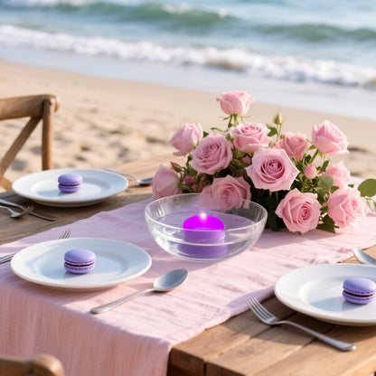 24 Packs 2 Inch Purple Colored Floating Candles, Small Unscented Dripless Pool Water Wax Candles for Cylinder Vase, Table Centerpiece at Wedding, Party, Pool, Holiday - 6 Hour Burn Time