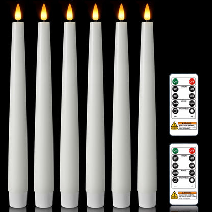 Homemory 9.6 Inches Waxy Flameless Taper Candles with Remote Timer Dimmer, Flickering LED Candlesticks, Battery Operated Window Candle for Christmas Wedding Home Decor, White, 6 Pcs