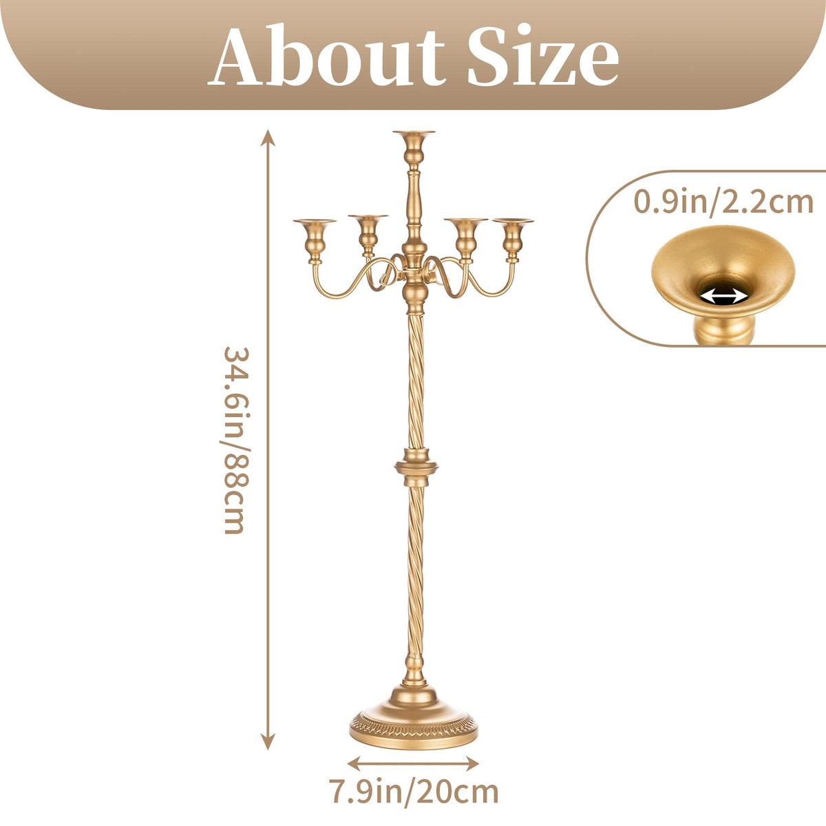 Sziqiqi Gold Floor Candelabra Candle Holder for Centerpiece - Tall 5 Arm Candlesticks Holders Metal Taper Candle Holder for Table Floral Centerpieces for Wedding Party Banquet