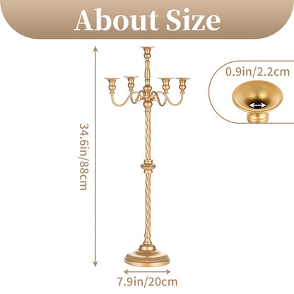 Sziqiqi Gold Floor Candelabra Candle Holder for Centerpiece - Tall 5 Arm Candlesticks Holders Metal Taper Candle Holder for Table Floral Centerpieces for Wedding Party Banquet