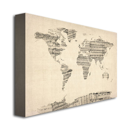 Trademark Fine Art Old Sheet Music World Map Artwork by Michael Tompsett, 18 by 24-Inch