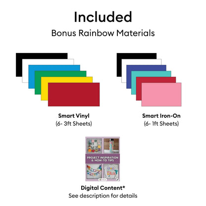 Cricut Joy 2 Rainbow Essential Bundle – Compact Smart Cutting Machine with Smart Vinyl, Smart Iron-On, Cardstock, Insert Cards & Printable Vinyl – Create Up to 75 Projects