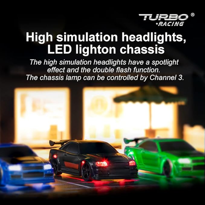 Turbo RC 1:76 Mini Sports Car 4CH 2.4GHZ Remote Control Full Proportional RTR Kit with 2 Replaceable Body Shell (C74-Black)