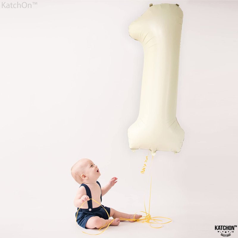 KatchOn, Cream Number 1 Balloons for 1st Birthday - Giant 40 Inch | One Balloon for First Decoration | 1 Balloon Number For The Big One Birthday Decorations | 1st Happy Anniversary Decorations