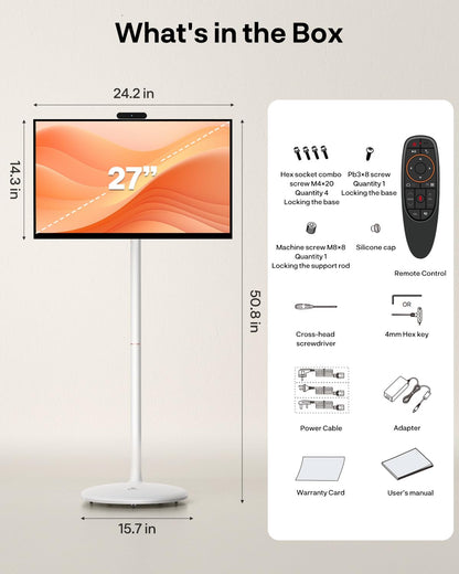 SYLVOX 27" Smart Rolling Display with Stand, Portable Touchscreen Monitor for Streaming TV Apps, Built-in 4-5H Battery, 1080P with 8MP Removable Webcam for Home, Office & Entertainment