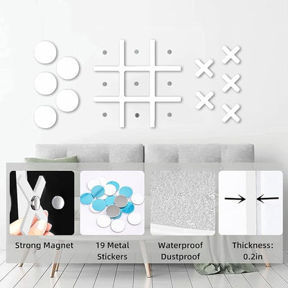 Magnetic Tic Tac Toe Wall-Mount GameGame Room DecorHallway DecorPlayroom DecorModern Wall Decals for Kids RoomClassroom&ampOfficesBest Gift for Family Friends (White)