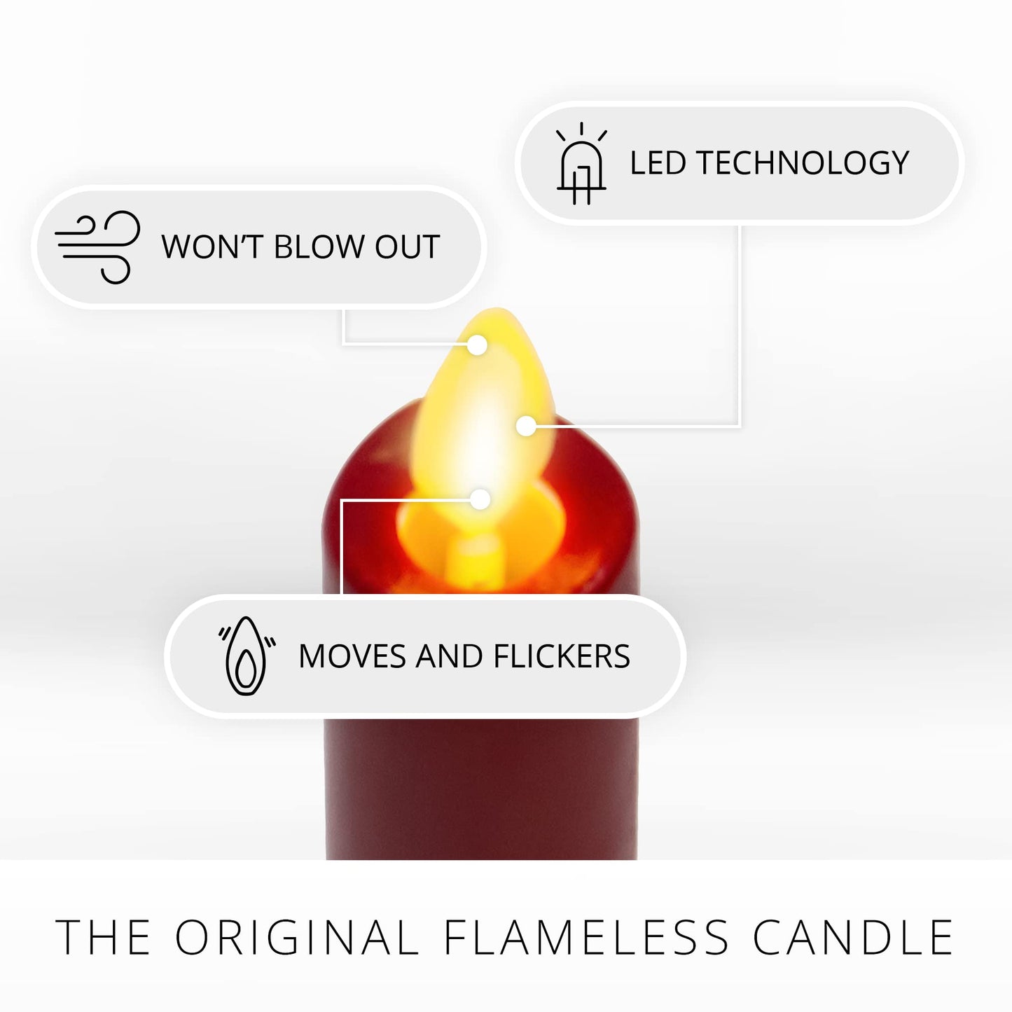 Luminara - Flameless Battery Operated Taper Candle - Red - Pack of 2-1x9.75 - LED Flickering Flame - Realistic Safe for Home Kids and Pets