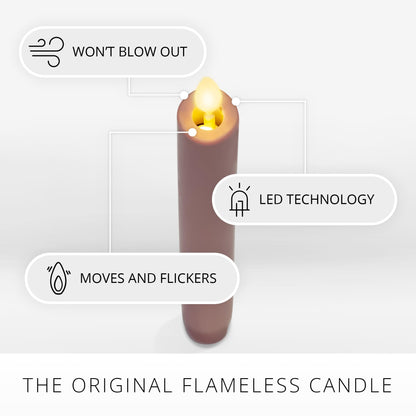 Luminara - Flameless Battery Operated Taper Candle - Rose Tan - Pack of 2-1x9.75 - LED Flickering Flame - Realistic Safe for Home Kids and Pets
