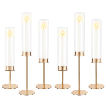 POKINE Gold Candle Holders Set of 6 for Glass Taper Candle Holders,Hurricane Candlestick Holder for Home Decor, Wedding, Dinning, Party Decorative, Anniversary (6,Gold)