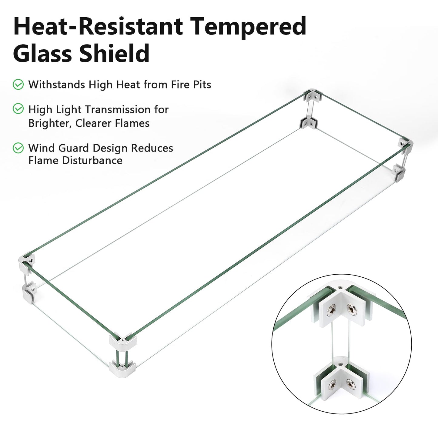 GRISUN Upgraded 30" x 10" Drop-in Fire Pit Kit with Glass Wind Guard & Lid, Linear Fire Pit Burner Pan, Stainless Steel Fire Pit Insert with Spark Ignition