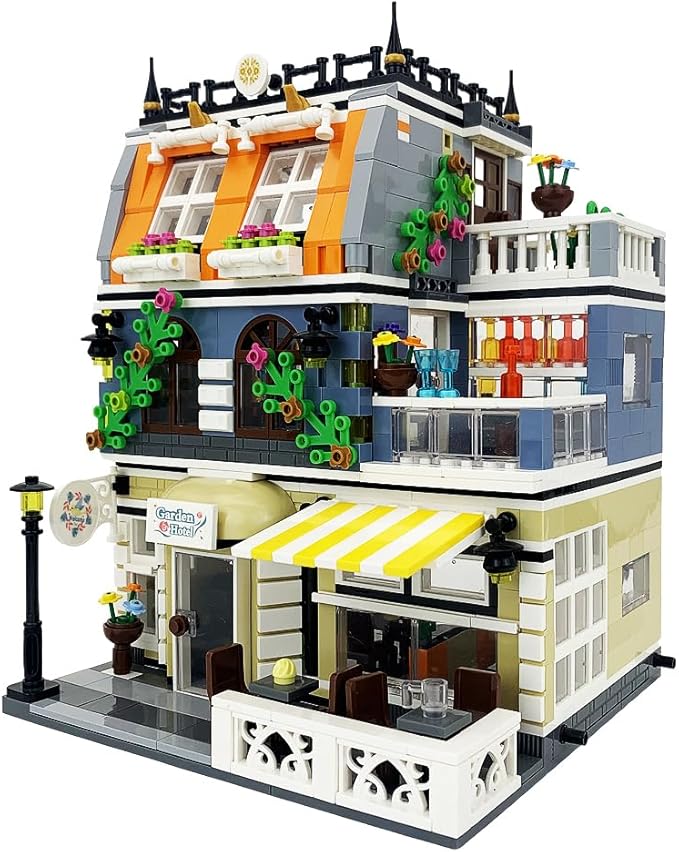 ENJBRICK Garden Hotel Assembly Square Building kitModular House Building Blocks Model Set for Teens and Adults.Collectible Display Toy Building Set 1284 PCS