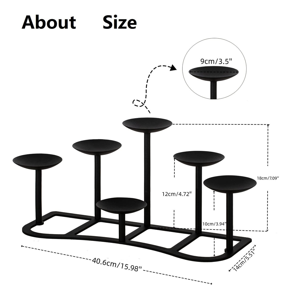 LANLONG Candelabra Pillar Candle Holders Fireplace Matte Black Metal Candleholder with 6 Candle Stands Mantel Floor Table Centerpiece