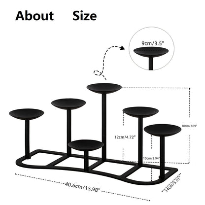 LANLONG Candelabra Pillar Candle Holders Fireplace Matte Black Metal Candleholder with 6 Candle Stands Mantel Floor Table Centerpiece