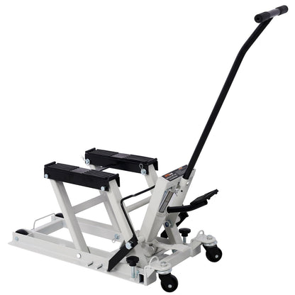 SPOFLYINN Hydraulic Motorcycle Lift Jack 1500 LBS Capacity Scissor Lift Jack Foot-Operated Lift Table with 4 Wheels for ATV UTV Powersports Gray
