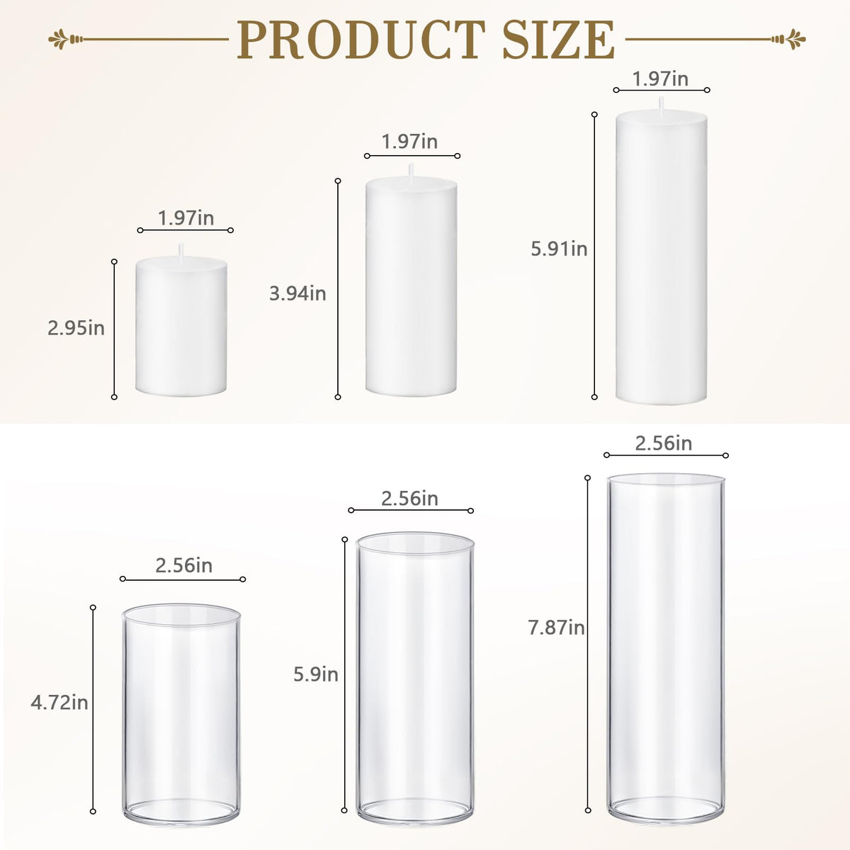 72 PCS Ivory White Pillar Candles with Glass Candle Holders Clear Hurricane Candle Holders Glass Cylinder Vases for Centerpieces Wedding Party, Event, Home Office (36 Candles+36 Candle Hoders)