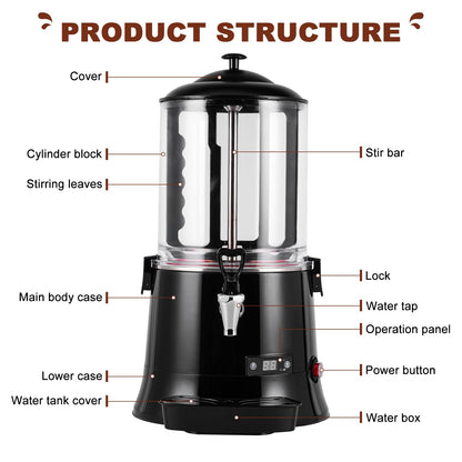 YUCHENGTECH 10L Commercial Hot Chocolate Machine Maker and Dispenser - Beverage Warmer for Heating Coffee, Milktea - CE Certification (110V)