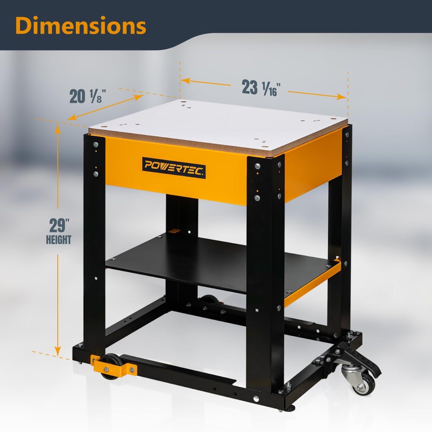 POWERTEC Tool Stand with Wheels, Casters & Melamine MDF Table Top, Power Tool Stand for Miter Saw, Drill Press, Belt Sander, Bench Grinder, Band Saw, Scroll Saw, Planer, Orange (UT1008)
