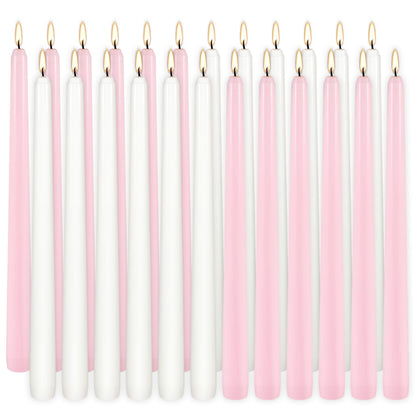 10-Inch Pink and White Taper Candles|24Pack Unscented, Smokeless,Hand-Poured CandleSticks,Perfect for Valentine’s Day, Weddings, Parties, Shabbat, Baby Shower, Birthday,Girls' Night,Home Décor