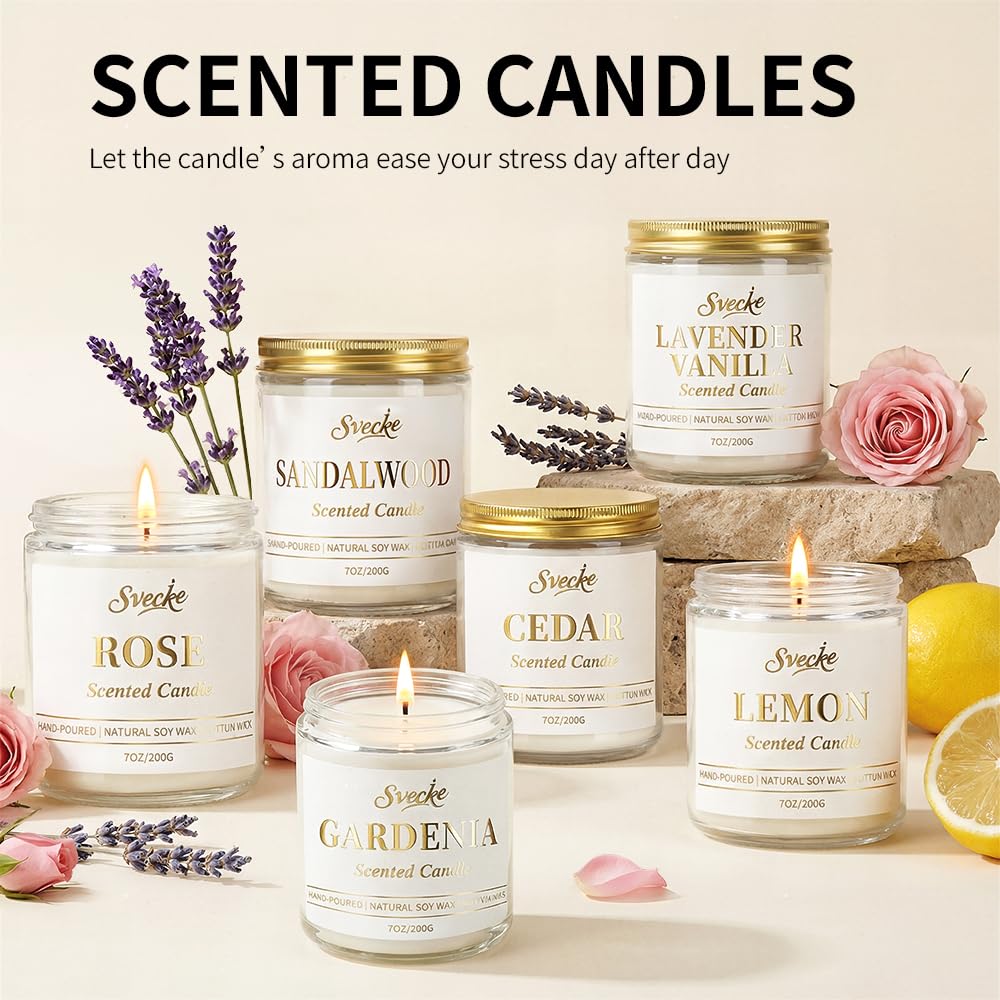 SVECKE Gardenia Scented Candle 7oz Soy Wax Jar Candle Long Burning Aromatherapy Candle for Home Bedroom Gift for Women Men Housewarming New Home Gift
