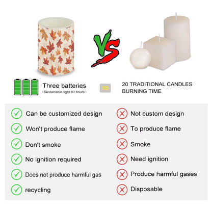 NETILGEN Autumn Maple Leaf Print Flameless Electric Candles Lamps with Remote Timer Control Long Lasting LED Candles for Thanksgiving Day Party Decoration Pack of 4