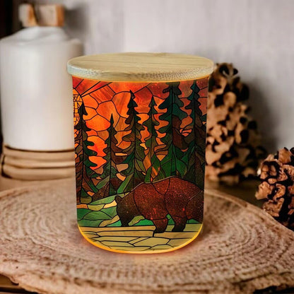 Stainless Glass Bear Tealight Candle Holders,Forest Bear Tea Light Candle Jar,Animal Candle Holders Lamp Led Light for Wedding Table Centerpiece Party Birthday Home Decoration